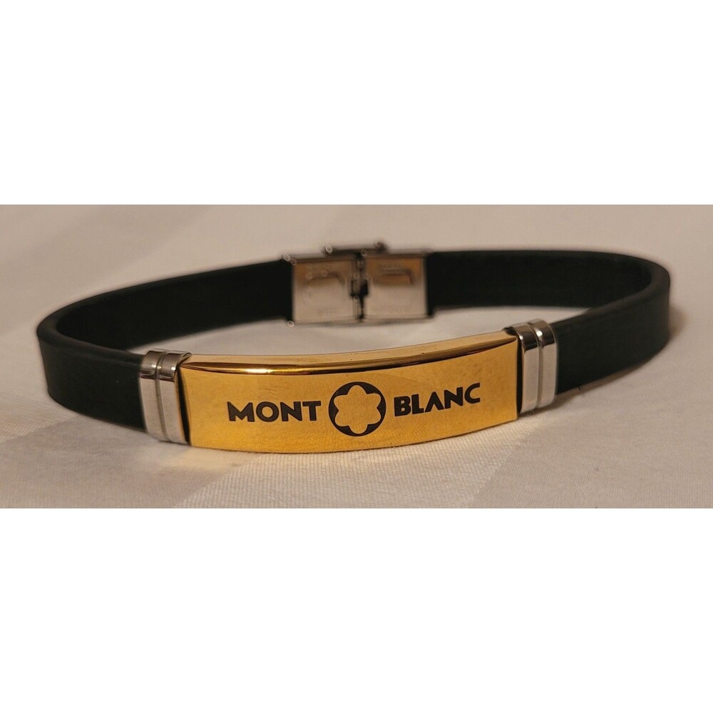 Montblanc Mont Blanc Bracelet Black Calf Leather Stainless Steel Hook Latch